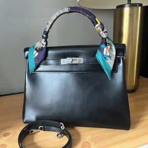 Wirkin Designer Inspired Black Box Smooth Leather 32 CM Bag